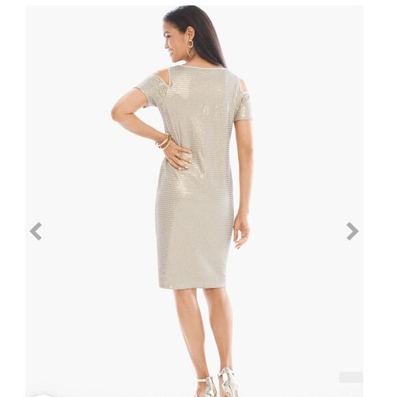 NWT Chicos Gold sequins Cold Shoulder short sleeved Dress size medium (1) - Picture 2 of 12